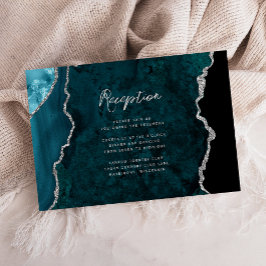 Blaugrüne Silber-Achat-Hochzeitsempfang-Schriftzug Begleitkarte