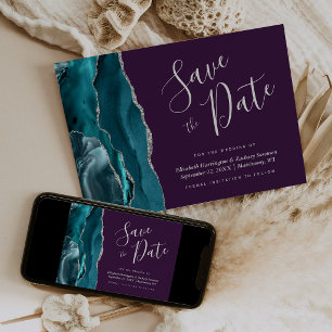 Blaugrüne Silber-Achat-Lila Save-the-Date-Karte Einladung