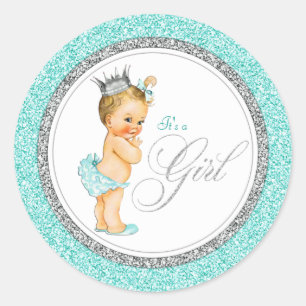 Blaugrüne Silber Baby Shower Runder Aufkleber