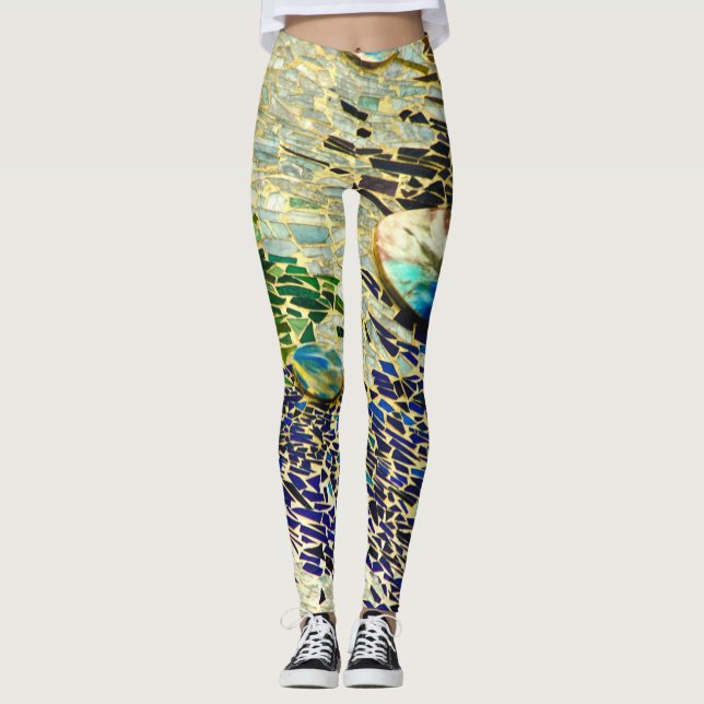 Blaugrüne spanische Mosaik  Leggings (Vorderseite)