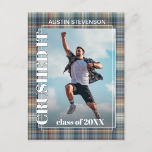 Blaugrüne Tartan-Karo-Abschlussankündigung Postkarte