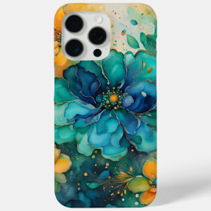 Blaugrüne Türkis-Gold-Orange abstrakte Blumen Case-Mate iPhone Hülle
