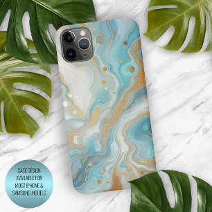 Blaugrüne Türkisblaue Weiße Goldene Marmor-Optik iPhone 15 Pro Max Hülle