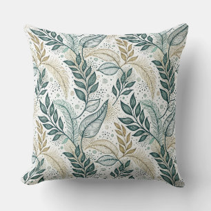Blaugrüne und beige elegante Blatt botanische Blum Kissen