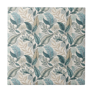 Blaugrüne und beige-minimalistische botanische Blü Fliese
