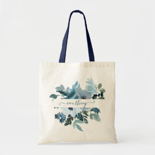 Blaugrüne und blaue Aquarell-Blumen personalisiert Tragetasche