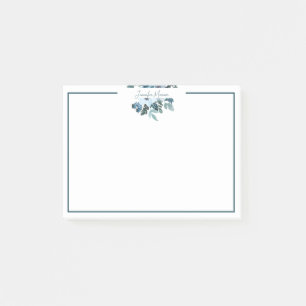 Blaugrüne und blaue aquarellisierte Blumenmotive p Post-it Klebezettel