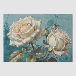 Blaugrüne und cremefarbene Rose Florale Kunst Öl D Seidenpapier