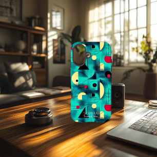 Blaugrüne und cremefarbene ruhige geometrische Kun iPhone 16 Hülle
