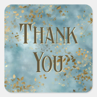 Blaugrüne und goldene Blättergestaltung Quadratischer Aufkleber