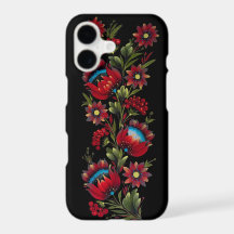 Blaugrüne und Karmesinrote Blumen-Volks-Kunst-Hand