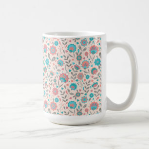 Blaugrüne und korallenrote volkstümliche Blumenges Kaffeetasse