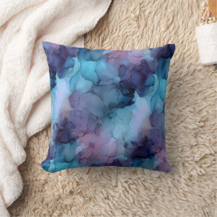 Blaugrüne und lila Wasserfarbe Fluidmarmor Kissen