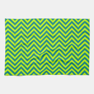 Blaugrüne und Limettengrüne Chevron-Muster Geschirrtuch