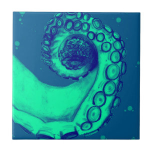 Blaugrüne und marineblaue nautische Oktopus Tentak Fliese