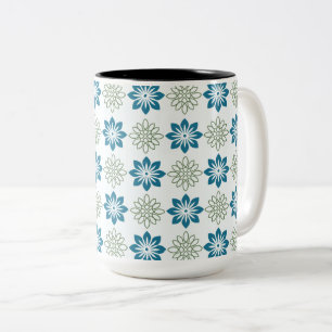 Blaugrüne und Olivgrüne Geometrische Blüten Zweifarbige Tasse