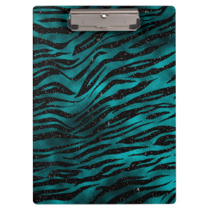 Blaugrüne und schwarze Ombre-Glamour-Glitter-Tiger Klemmbrett