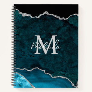 Blaugrüne und silberne Marmor-Achat Notizbuch