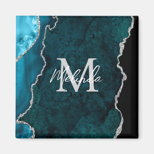 Blaugrüne und silberne Marmorachat-Magnet Magnet