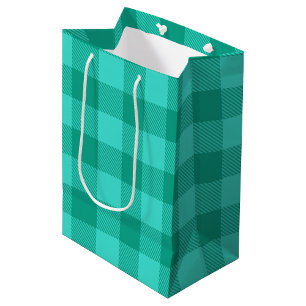 Blaugrüne und Türkis karierte Plaid-Design Mittlere Geschenktüte