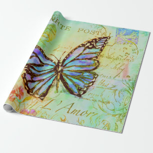 Blaugrüne und violette Schmetterlinge Geschenkpapier