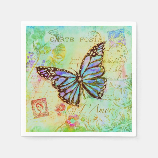 Blaugrüne und violette Schmetterlinge  Serviette (Vorderseite)