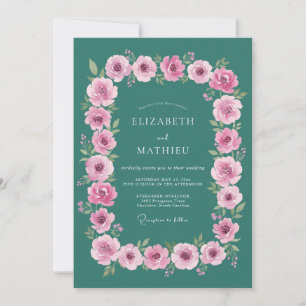 Blaugrüne verzierte Rosenhochzeit Einladung