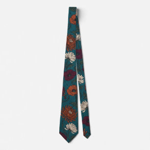Blaugrüne Vintage-Chrysantheme-Blumen Krawatte