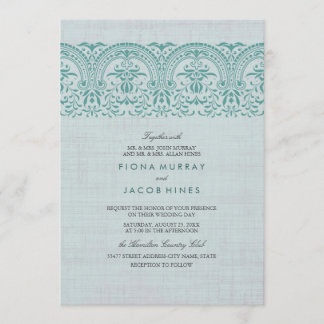 Blaugrüne Vintage-Damask-Hochzeitseinladung Einladung