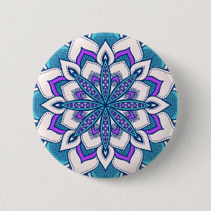 Blaugrüne Violette Blumen-Mandala Button