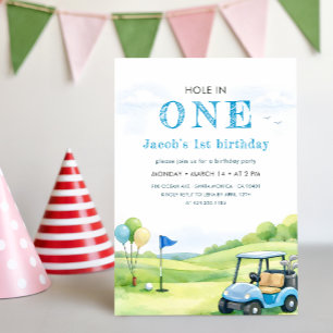 Blaugrüne Wasserfarbe Golf Hole In One Geburtstag Einladung