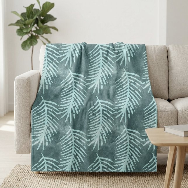 Blaugrüne Wasserfarbe Tropisches Blatt Fleecedecke (Teal Green Watercolor Tropical Leaf Fleece Blanket)