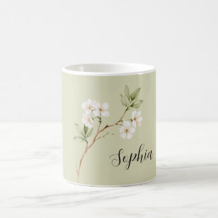 Blaugrüne Weiße Blumen Personalisiert Kaffeetasse