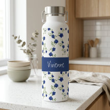 Blaugrüne Wildblumen-Wasserfarbe-Monogramm-Name