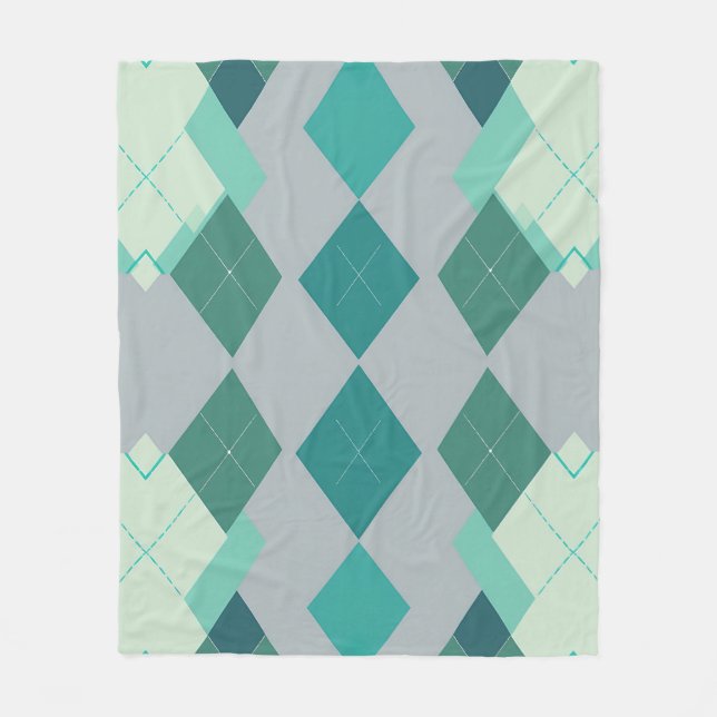 Blaugrüner Argyle-Diamant-Muster Fleecedecke (Vorderseite)