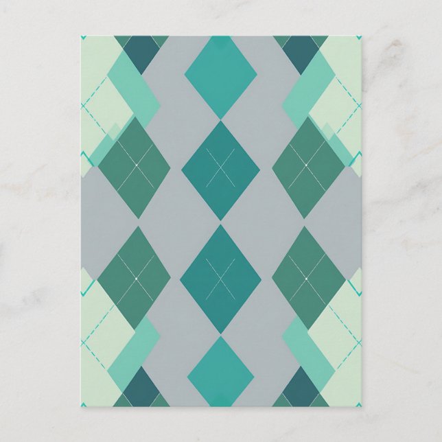 Blaugrüner Argyle-Diamant-Muster Postkarte (Vorderseite)