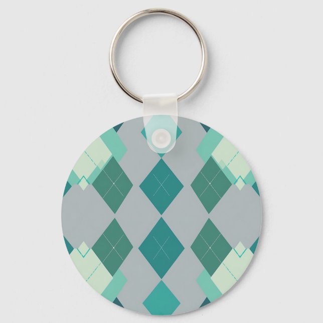 Blaugrüner Argyle-Diamant-Muster Schlüsselanhänger (Vorderseite)
