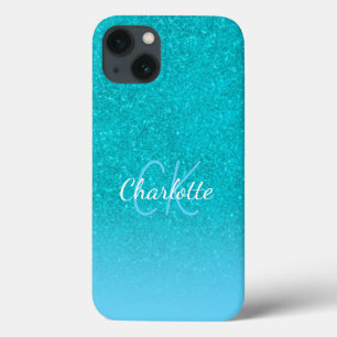 Blaugrüner Glitter Aqua-Meer grüne Monogramm-Initi Case-Mate iPhone Hülle