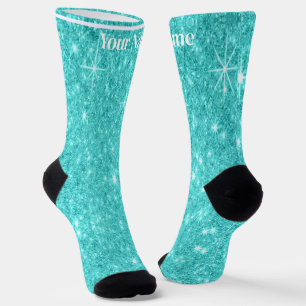 Blaugrüner Glitter Benutzerdefinierter Name Socken