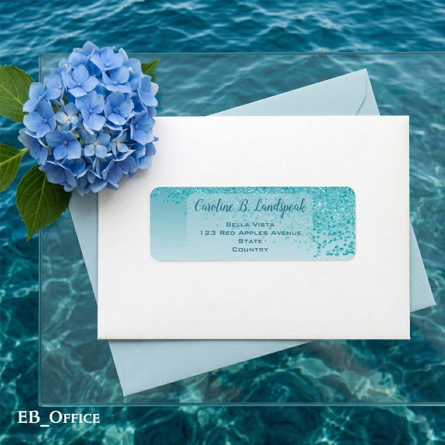 Blaugrüner Glitter-Frost-Eleganter Rücksende-Adres (Teal Blue Glitter Labels: 
2.25” L x 0.75” W
•	30 labels per sheet
•	Sheet: 8.5” L x 11” W
)