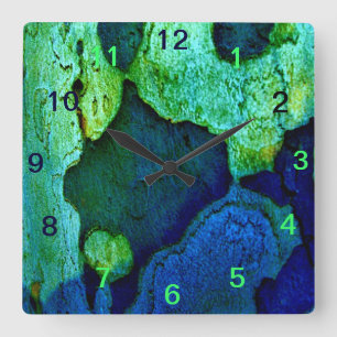 Blaugrünes Naturmuster Quadratische Wanduhr