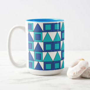 Blaugrünes Quadrat Dreieck Geometrisch Zweifarbige Tasse