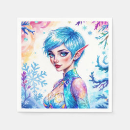 Blauhaarige Elfenzauber Eisprinzen Schneewald Serviette