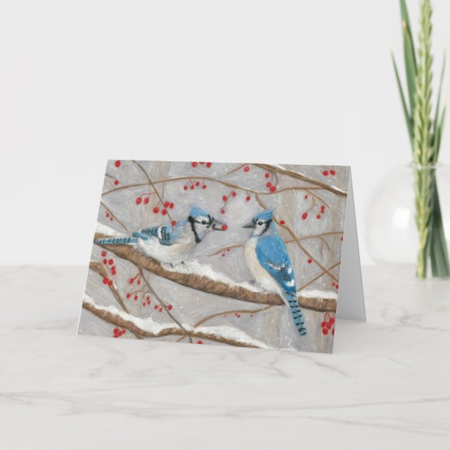 Blauhäher durch autistischen Künstler Marcy Feiertagskarte (Vorderseite)