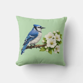 Blauhäher mit weißen Blüten Kissen