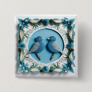 🪶 Blauhäher-Vogel-Papierkunst-Geschenkidee Button