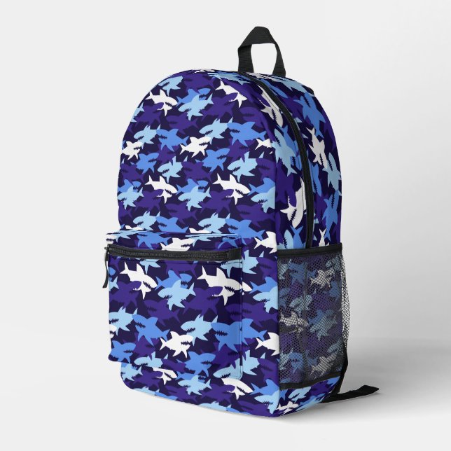 Blauhaie Camouflage Muster Bedruckter Rucksack (Rückseitige Ecke Rechts)