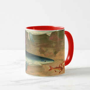 Blauhaie fressen Fische, Vintage Meeresleben Tasse