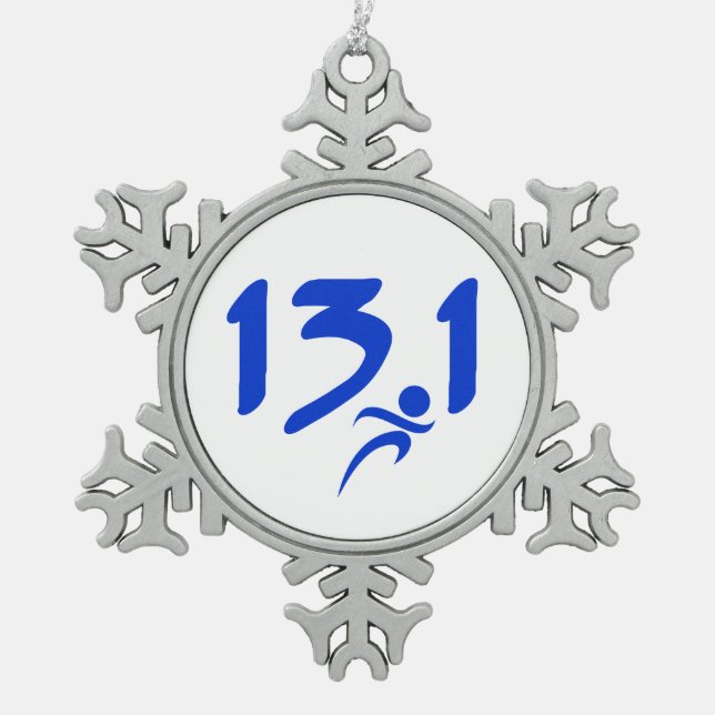 BlauHalbmarathon 13,1 Schneeflocken Zinn-Ornament (Vorderseite)