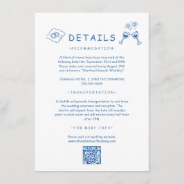 Blauhandgezeichnete Whimsical Wedding Details Begleitkarte